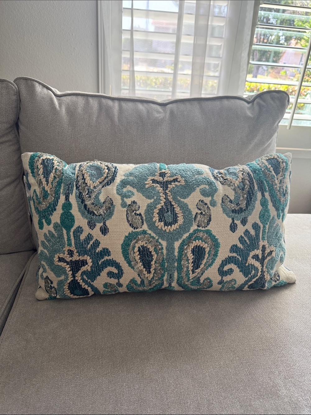 Teal and Cream Decorative Lumbar Pillow - Accent Cushion